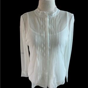 WHBM- Ecru Mesh blouse with attached tank snapped in- size M